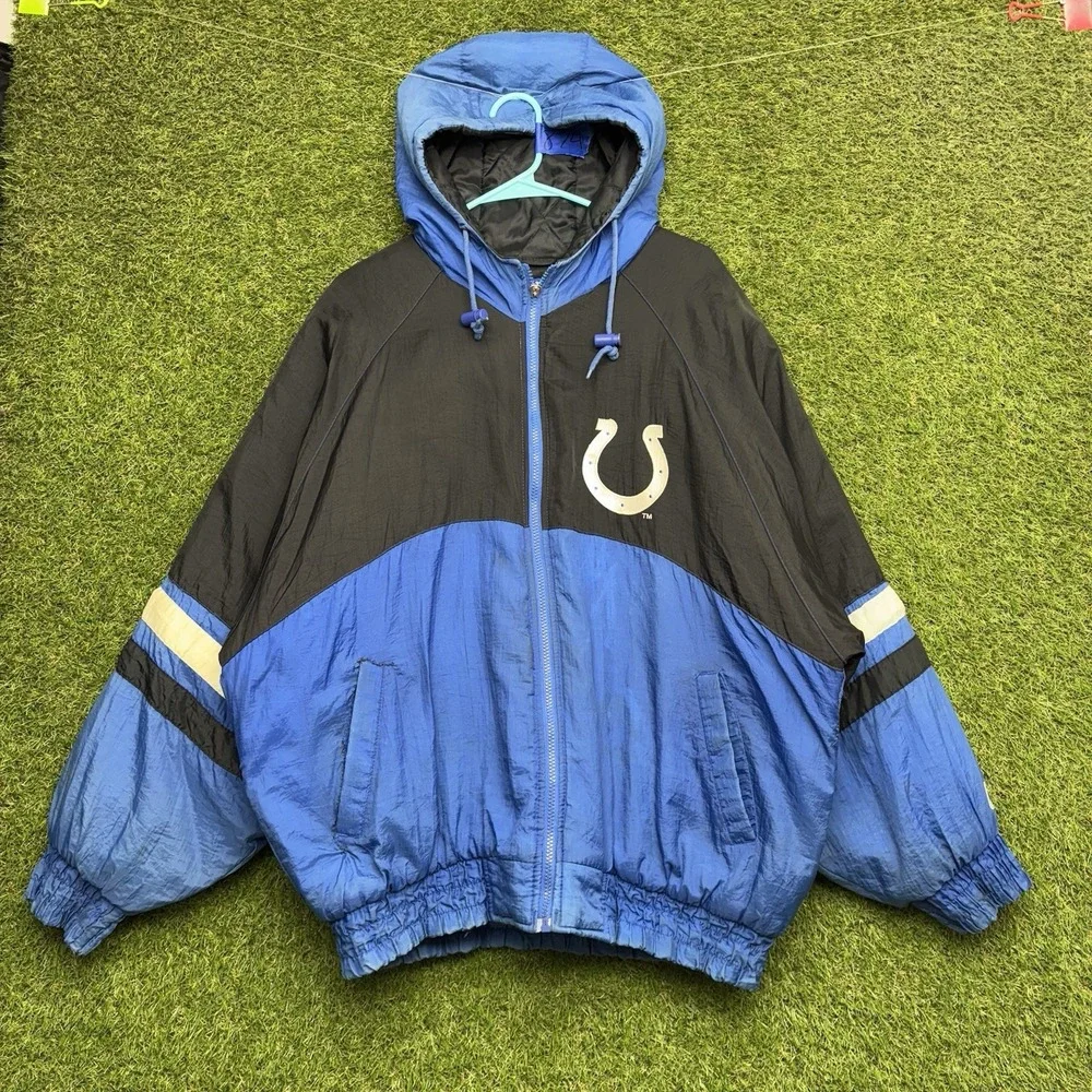 Vintage Indianapolis Colts Logo 7 Puffer Jacket Mens Large Full Zip Game Day NFL